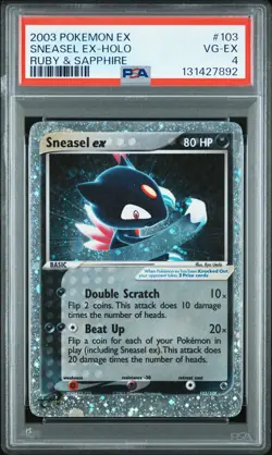 2003 POKEMON EX RUBY & SAPPHIRE #103 SNEASEL EX-HOLO PSA 4 - Image 1