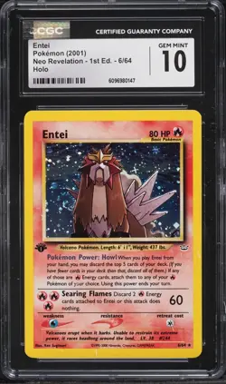 Cgc 10 Gem Mint 1st Edition Entei Holo Neo Revelation 6/64 Pokemon Card - Image 1