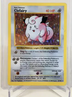 1999 Pokemon Base Set Clefairy Holo #5/102 WOTC Vintage Pokemon Card LP - Image 3