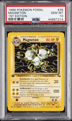 1999 POKEMON FOSSIL 1ST EDITION #26 MAGNETON PSA 10 - Image 1