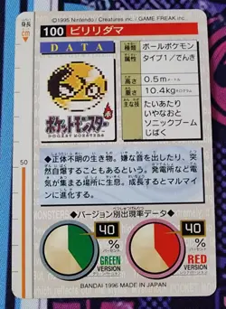 Pokemon Carddass Card Voltorb File No.100 Bandai Pocket Monsters Red ver. 1996 - Image 2