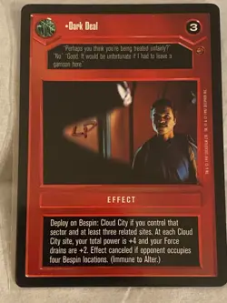 Decipher Star Wars CCG Cloud City DARK DEAL Card NM - Image 1