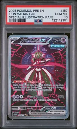 Pokemon Iron Valiant ex Prismatic Evolutions SIR #157 PSA 10 Gem Mint - Image 1