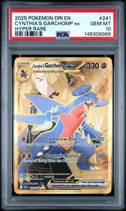 CYNTHIA'S GARCHOMP EX HYPER RARE POKEMON DRI EN-DESTINED RIVALS 2025 241 PSA 10 - Image 1