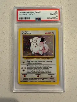 1999 POKEMON BASE SET UNLIMITED #5 CLEFAIRY-HOLO PSA 8 - Image 1