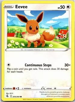 Eevee 205/264 Common Fusion Strike Pokemon Near Mint - Image 1