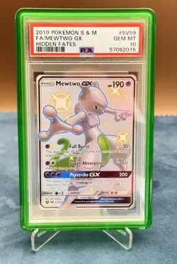 2019 Pokemon SM - Hidden Fates Mewtwo GX SV59/SV94 Full Art Shiny PSA 10 - Image 1