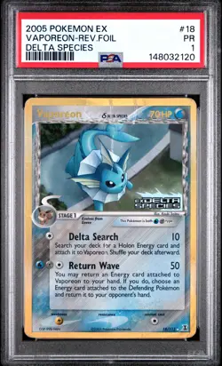 2005 POKEMON EX DELTA SPECIES #18 VAPOREON-REVERSE FOIL PSA 1 - Image 1