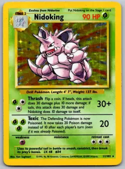 Nidoking 11/102 Holo Holo Rare Base Set Unlimited Pokemon Holo Lightly Played - Image 1