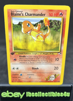 1st edition Blaine's Charmander Card 061/132 Gym Heroes Wotc 2000 Vintage NM - Image 1