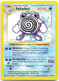 Poliwhirl 38/102 Unlimited Base Set Shadowless MP - Image 1