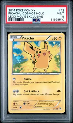 2014 POKEMON XY LEGO MOVIE EXCLUSIVE #42 PIKACHU-COSMOS HOLO PSA 9 - Image 1
