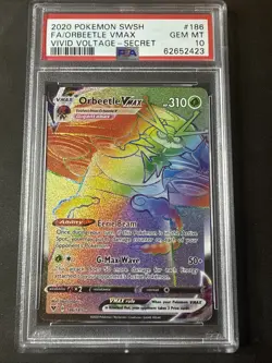 2020 Pokemon SWSH Vivid Voltage #186 FA Secret Orbeetle VMax PSA 10 Gem Mint - Image 1