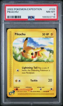 PIKACHU 124/165 PSA 8 2002 EXPEDITION E READER POKEMON CARD NON HOLO ENGLISH - Image 1
