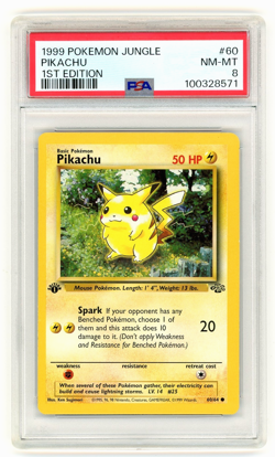 1999 Pokemon Jungle #60 Pikachu 1st Edition PSA 8 - Image 1