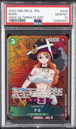 2022 ONE PIECE JPN OP02-PARAMOUNT WAR ALTERNATE ART #036 NAMI PSA 10 - Image 1