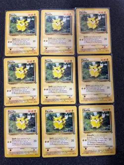 Pokemon Pikachu # 60/64 Jungle Set, 9 Cards, Vintage WOTC Unlimited 1999, HP-MP - Image 1