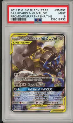 2019 Pokemon Sun Moon Black Star Promo Lucario Melmetal GX Full Art #SM192 PSA 9 - Image 1