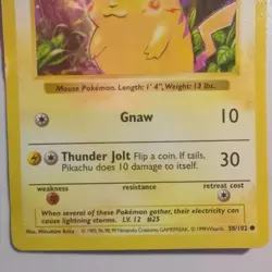 Pikachu (Red Cheeks) 58/102 Common Base Set Shadowless Pokemon Unlimited LP - Image 3