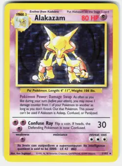 Alakazam 1/102 Holo Holo Rare Base Set Unlimited Pokemon Holo Moderately Played - Image 1
