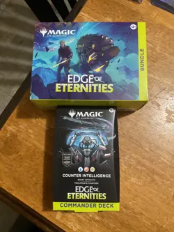MTG EDGE OF ETERNITIES BOOSTER BUNDLE AND ILTELLIGENCE COMMANDER DECK MTG - Image 1