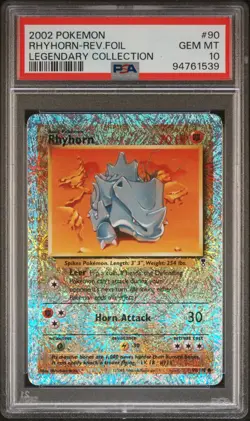Pokemon Rhyhorn Legendary Coll. Reverse Holo Rare #90 PSA 10 Gem Mint - Image 1