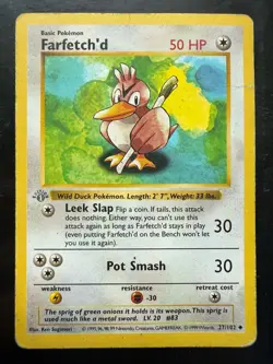 Pokemon Grey Stamp 1st Edition Shadowless Farfetch'd 21/102 (HP) - Image 1