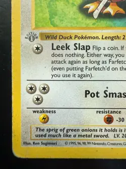 Pokemon Grey Stamp 1st Edition Shadowless Farfetch'd 21/102 (HP) - Image 4