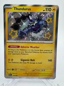 Thundurus 139/091 Shiny Rare Holo SV: Paldean Fates Pokemon TCG - Image 1