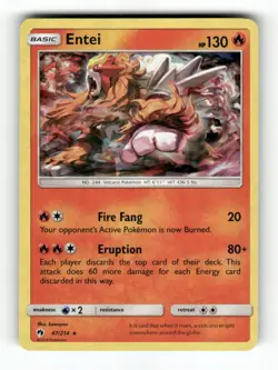Entei - 47/214 - Lost Thunder - Pokemon - Rare - Cracked Ice - NM - Image 1