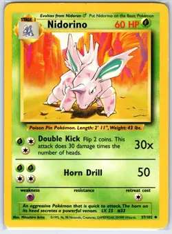 Nidorino 37/102 Uncommon Base Set Unlimited Pokemon Lightly Played - Image 1