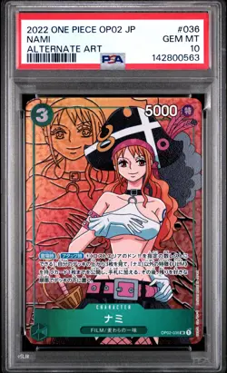 2022 ONE PIECE JAPANESE OP02-PARAMOUNT WAR ALTERNATE ART #036 NAMI PSA 10 - Image 1