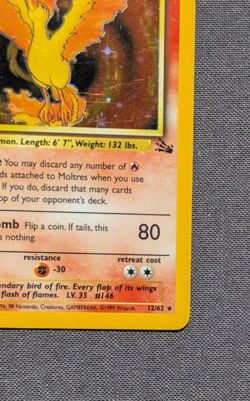 Moltres 12/62 Holo Fossil Set Pokemon Card English - EXCELLENT - Image 4