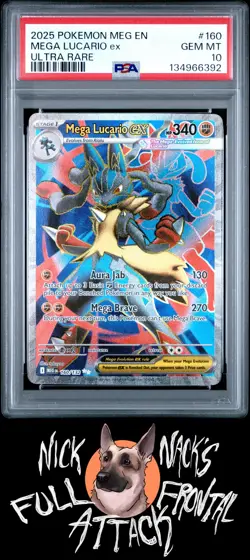 2025 Pokemon Meg En-Mega Evolution #160 Mega Lucario Ex Ultra Rare PSA 10 - Image 1