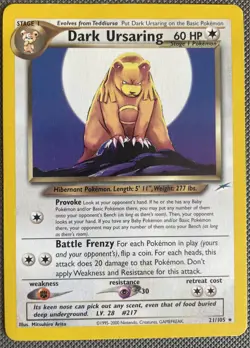 Pokemon TCG Dark Ursaring 21/105 Neo Destiny Regular Rare Unlimited WOTC Vintage - Image 1