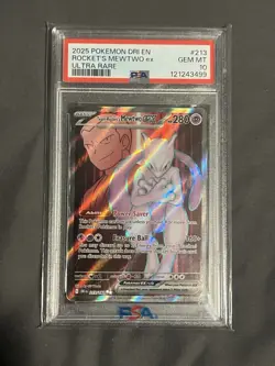 2025 Pokemon DRI EN #213 Rocket's Mewtwo ex Ultra Rare PSA 10 GEM MINT - Image 1