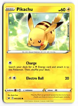 Pikachu 065/202 Common Sword & Shield Pokemon Near Mint - Image 1