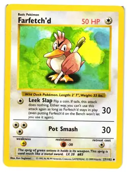 Pokemon TCG Farfetch'd Base Set 27/102 Regular Shadowless Uncommon LP - Image 1