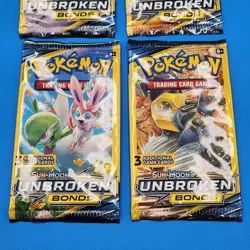 Pokemon Sun & Moon Unbroken Bonds 3 Card Booster Pack Complete Art Set Lot Of 4 - Image 3