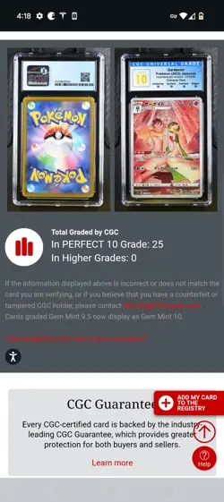 (POP 25) CGC 10 PERFECT Pokemon Japanese Incandescent Arcana 072/068 Gardevoir - Image 4