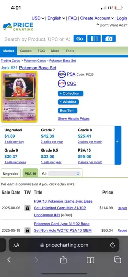 Jynx 31/102 Base Set Regular GRADED 9.5 Near Mint PGC Pokemon Card 1999 - Image 3