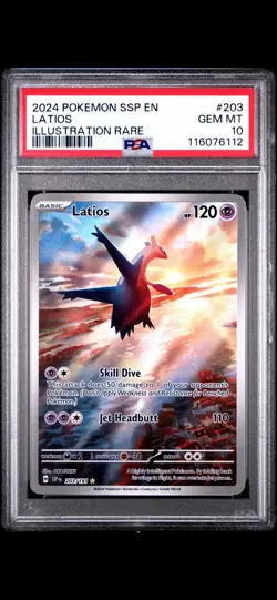 Pokemon Latios 2024 Surging Sparks PSA 10 FA Holo Illustration 203/191 - Image 1