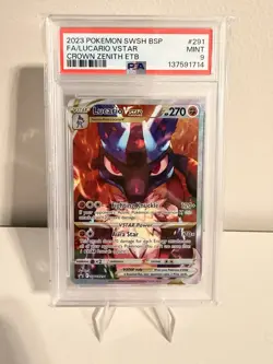 2023 Pokemon SWSH BSP Crown Zenith ETB #291 FA/Lucario VSTAR PSA 9 - Image 1