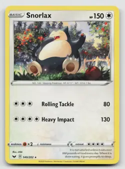 Snorlax 140/202 SWSH01: Sword & Shield Base Set LP/NM - Image 1