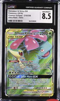 Cgc 8.5 Venusaur & Snivy GX #210 Sun Moon Cosmic Eclipse 2019 Nm MINT Low Pop 51 - Image 1