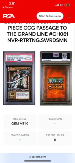 One Piece CGC TCG Roronoa Zolo Passage To The Grand Line Pop#1 PSA 10 - Image 4