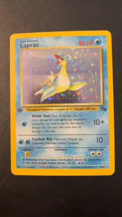 Lapras 1st Edition Holo Rare Fossil 10/62 Pokemon Card WOTC 1999 - Image 1