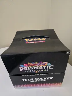 Pokemon Prismatic Evolutions Tech Sticker Collection Leafeon Display Case 8 Lot - Image 2