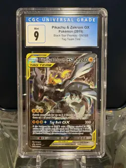 2019 Pokemon Pikachu & Zekrom GX Tag Team Black Star Promo SM168 CGC 9 - Image 1