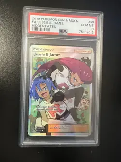 PSA 10 GEM MINT Jessie & James Full Art Trainer Hidden Fates 68/68 Pokemon Card - Image 1
